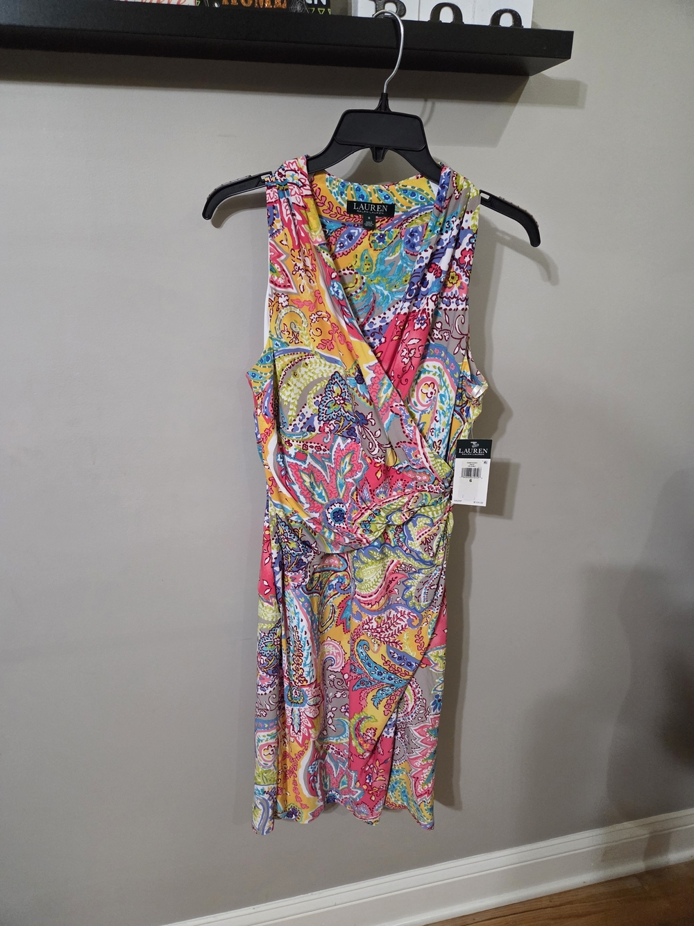 Lauren Ralph Lauren Vibrant Pink Yellow Blue Paisley Wrap Dress